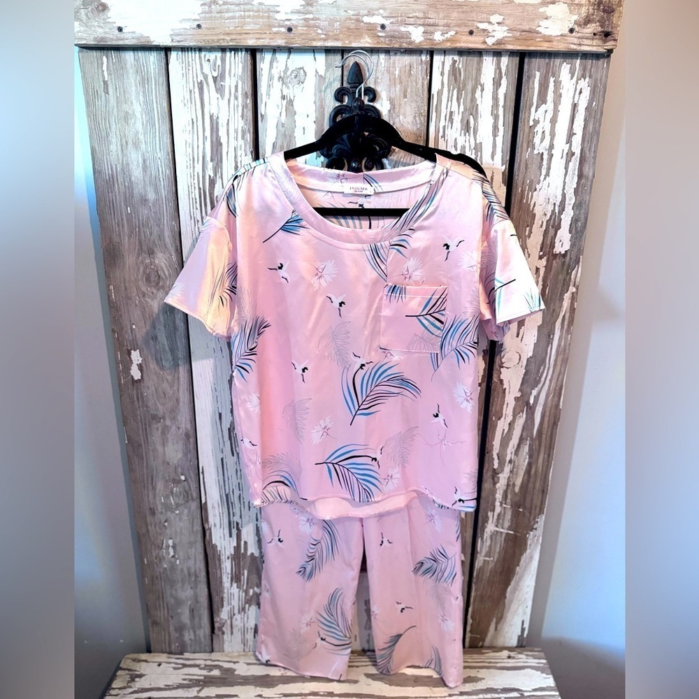 Ekouaer Crane Pajama Set Size Small Light Pink Silk Satin
